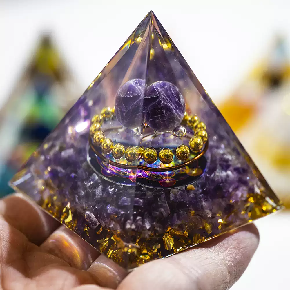 Natural Crystal Ball Resin Drip Pyramid