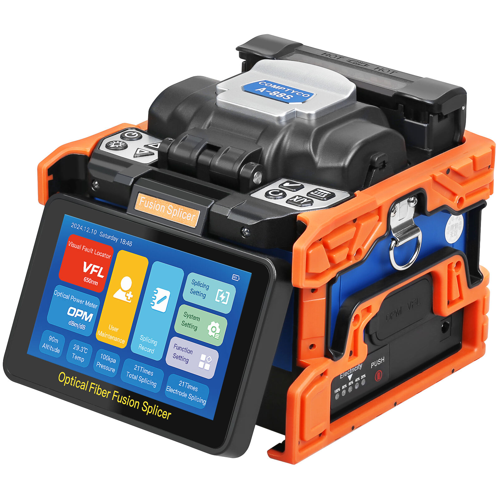 COMPTYCO A-88S Fully Automatic Fusion Splicing Machine 5-inch Touch Screen 6-Motor with OPM VFL Fiber Optic Fusion Splicing Machine