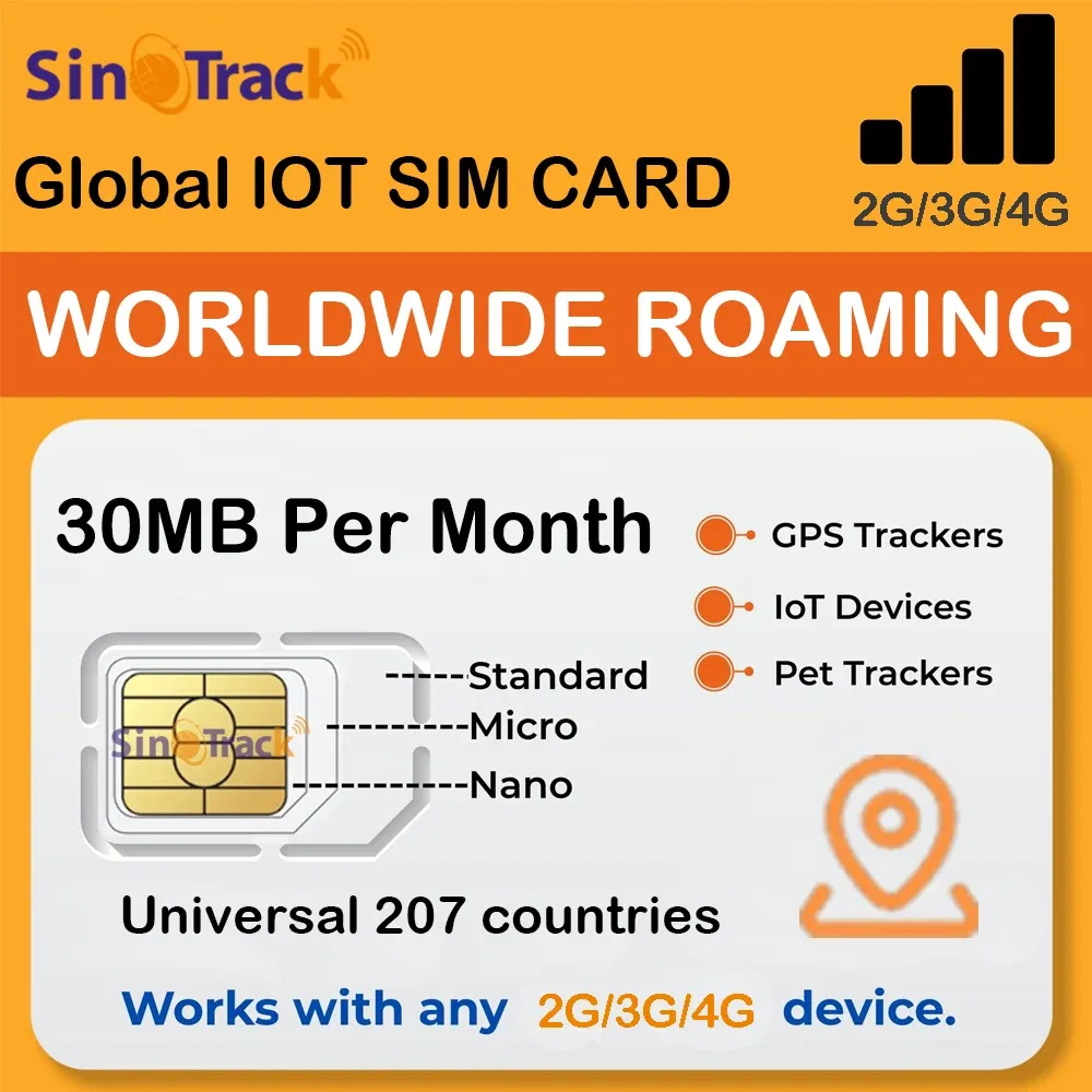 SinoTrack Global M2M 1 Year Card SIM Card 2G 3G 4G 30MB Per Month for GPS Tracker Tracking Device Smart lOT SIM Card ST-901L J16