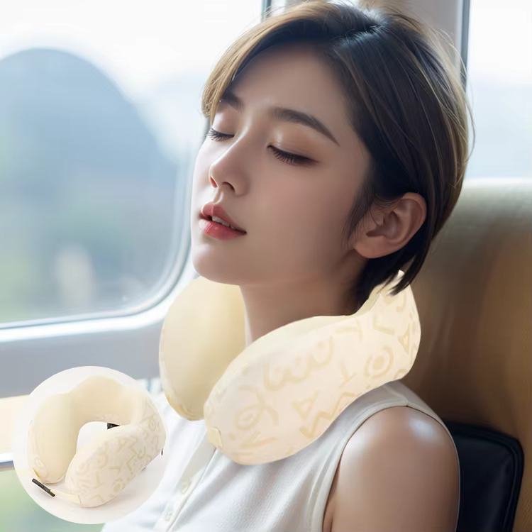 Ergonomic U-Shape Memory Foam Neck Pillow for Car Relaxation and Work/Napping Customizable Travel Support Logo Print