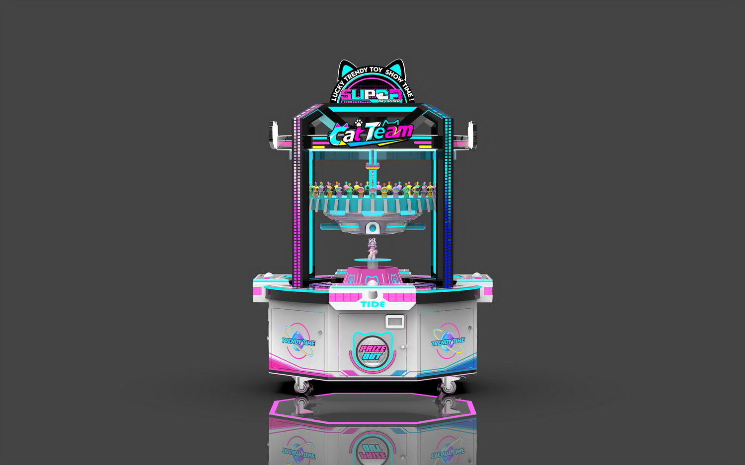Novel prize-grabbing machine, simple to play, consumes coins quickly.