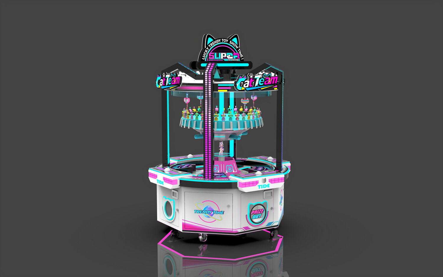 Novel prize-grabbing machine, simple to play, consumes coins quickly.