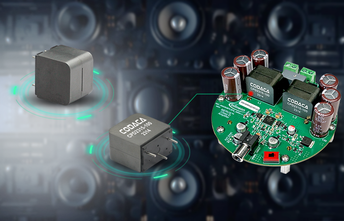 Infineon 레퍼런스 디자인 REF_MA5302BTLSPS_400W에 디지털 증폭기용 Codaca 인덕터 탑재