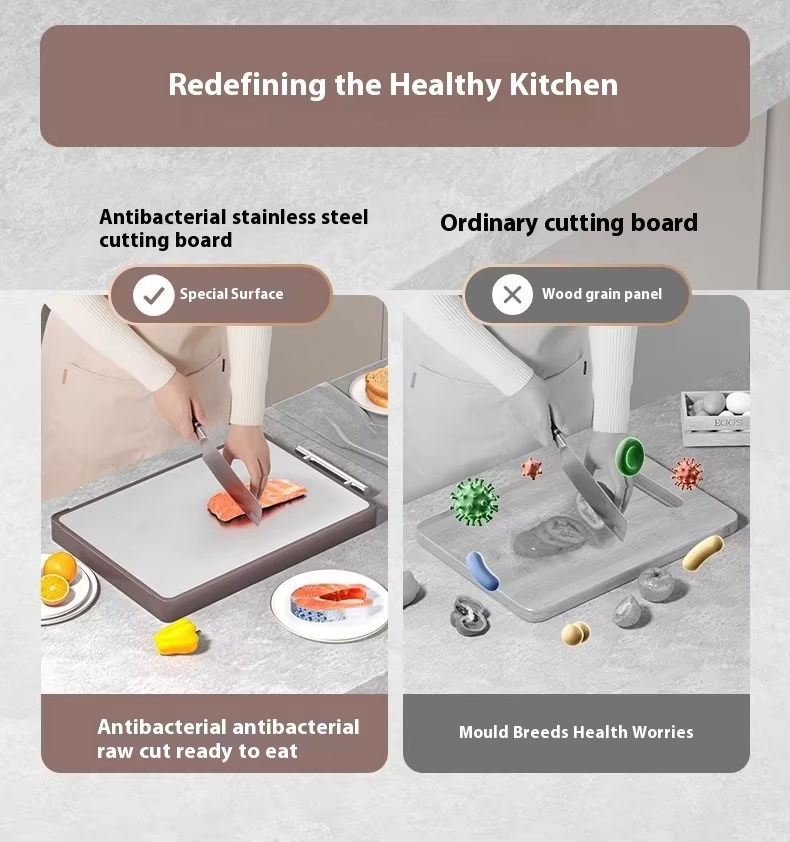 Large Double-Sided Antibacterial Stainless Steel Cutting Board Mildew-Proof Kitchen Chopping Block with Ebony Solid Wood Surface supplier