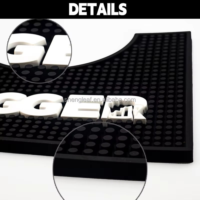 15+ Years Factory Free Sample Custom Wholesale Non-slip Anti-spill Non-toxic Pvc Soft Rubber Silicone Drip bar Mat with logo details