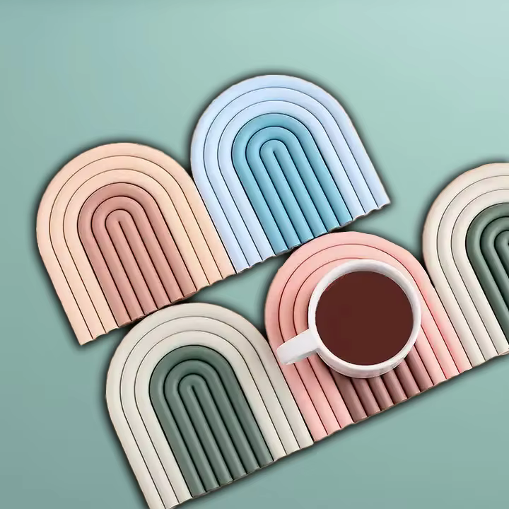 Nordic Style Eco-Friendly Custom Rubber Silicone PVC Table Mats Non-Slip Cup Mat Plate with Cute Rainbow Coaster for Drinks supplier