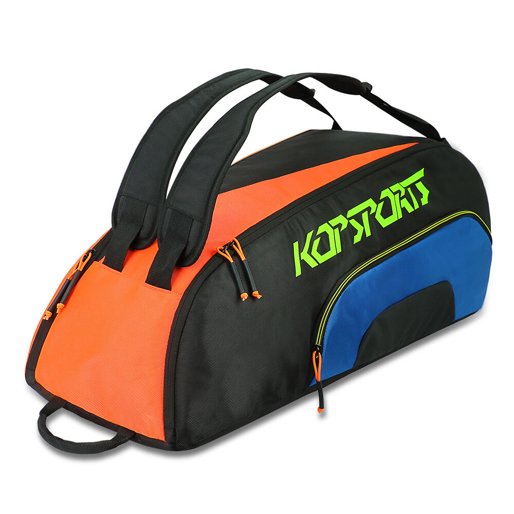 KOP Custom Waterproof Orange Black Tennis Racket Bag with 6PK Compartment for Kids and Teenager Players