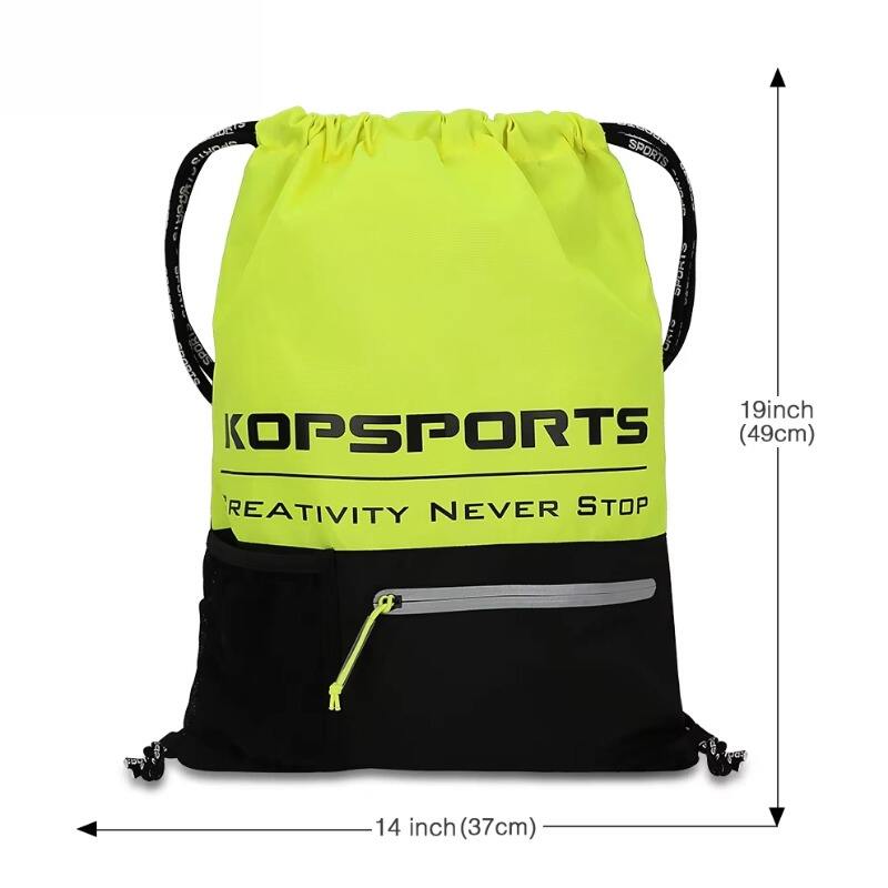 Kopbags Custom Logo Unisex Drawstring Bag Fashionable Plain Sport Gym Sack Pack with Nylon Lining Waterproof for Outdoor Usage