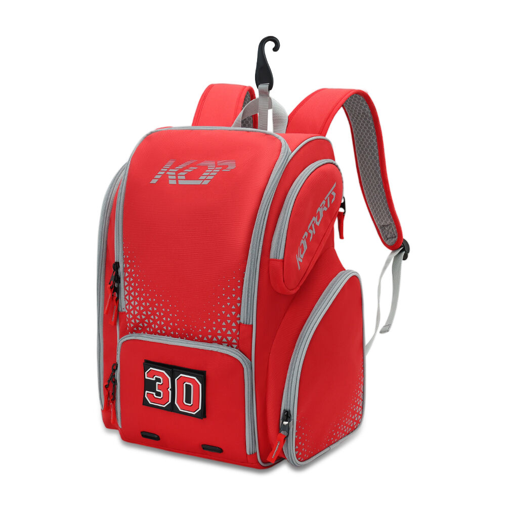 KOP Custom Outdoor Sport 600D Polyester Red Pickleball Racket Backpack with Shoes Compartment and Fence Hook