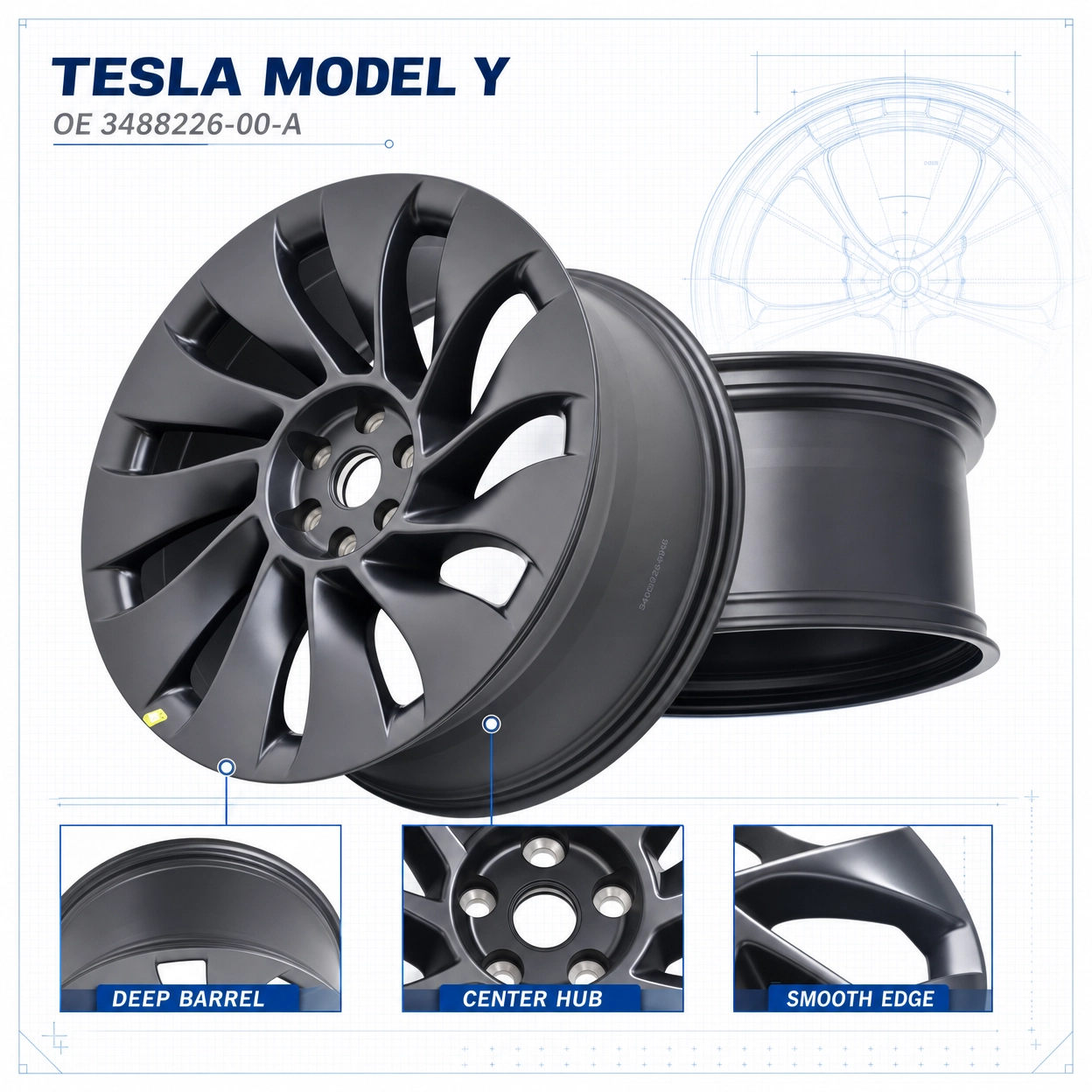 LinTech Aluminum Alloy Steel Wheel Rim for Model Y 3488226-00-A