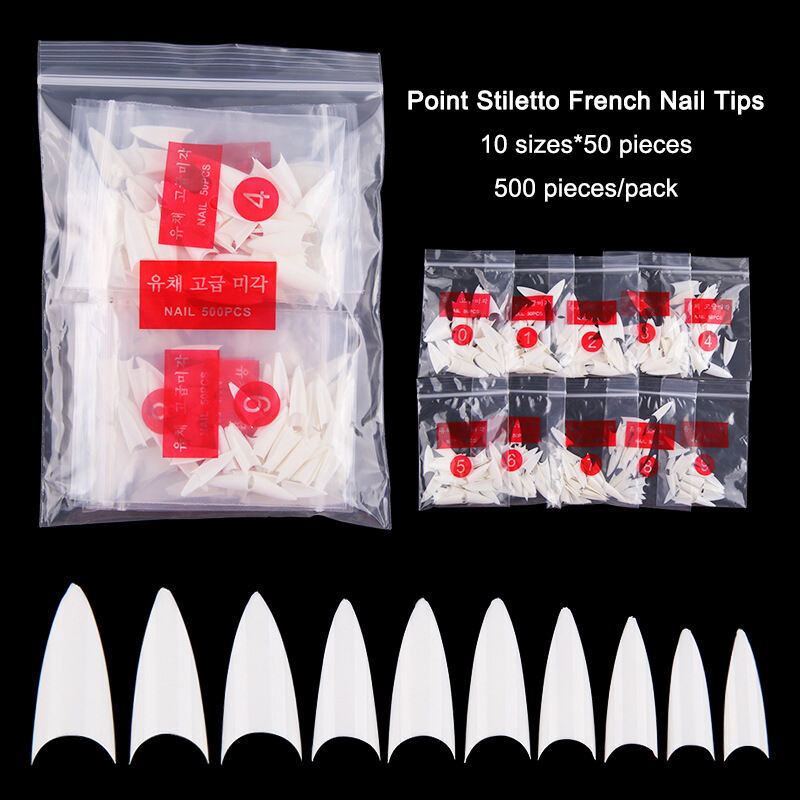 500pcs per bag Tips Clear Transparent Natural Ehite Point Stiletto French Nail Tips #FN-15