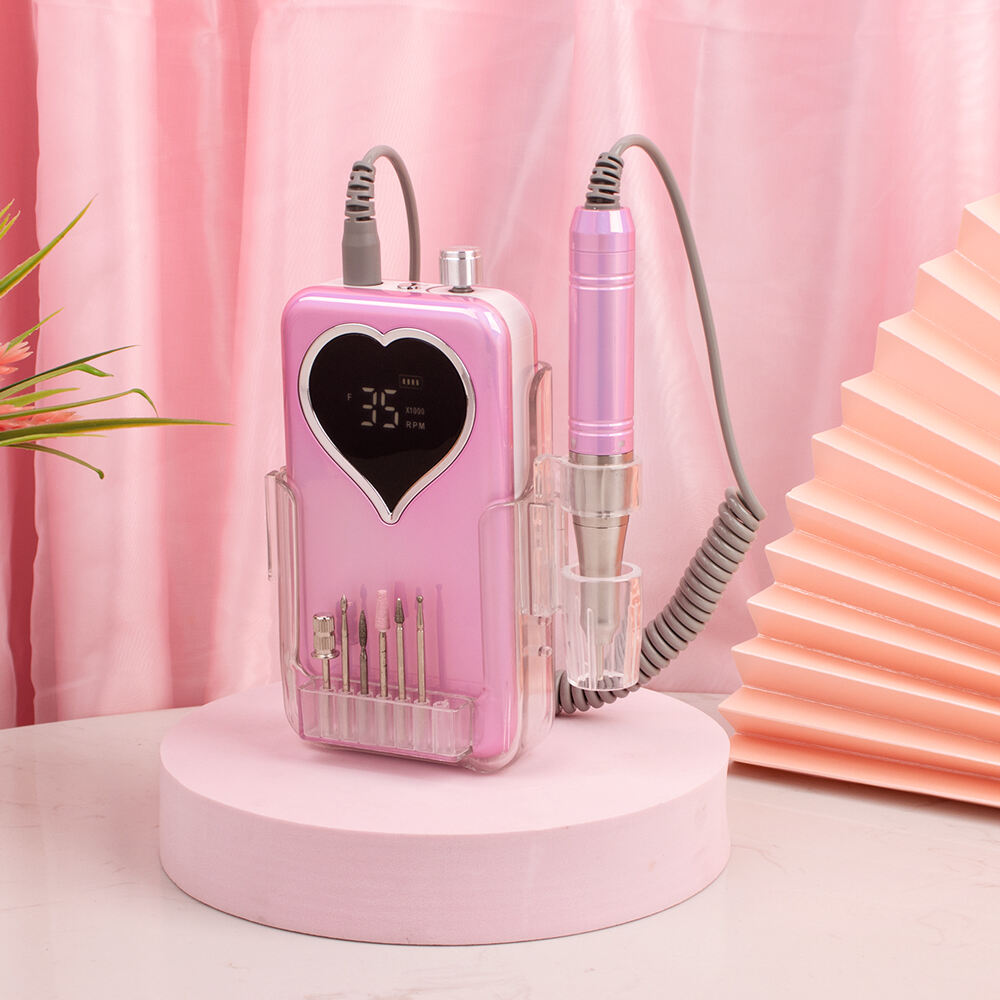 SN357M Heart-Shape 65W Portable Recharge Nail Drill Coreless Professional Salon 35000 RPM File Polish Machine Kit Set