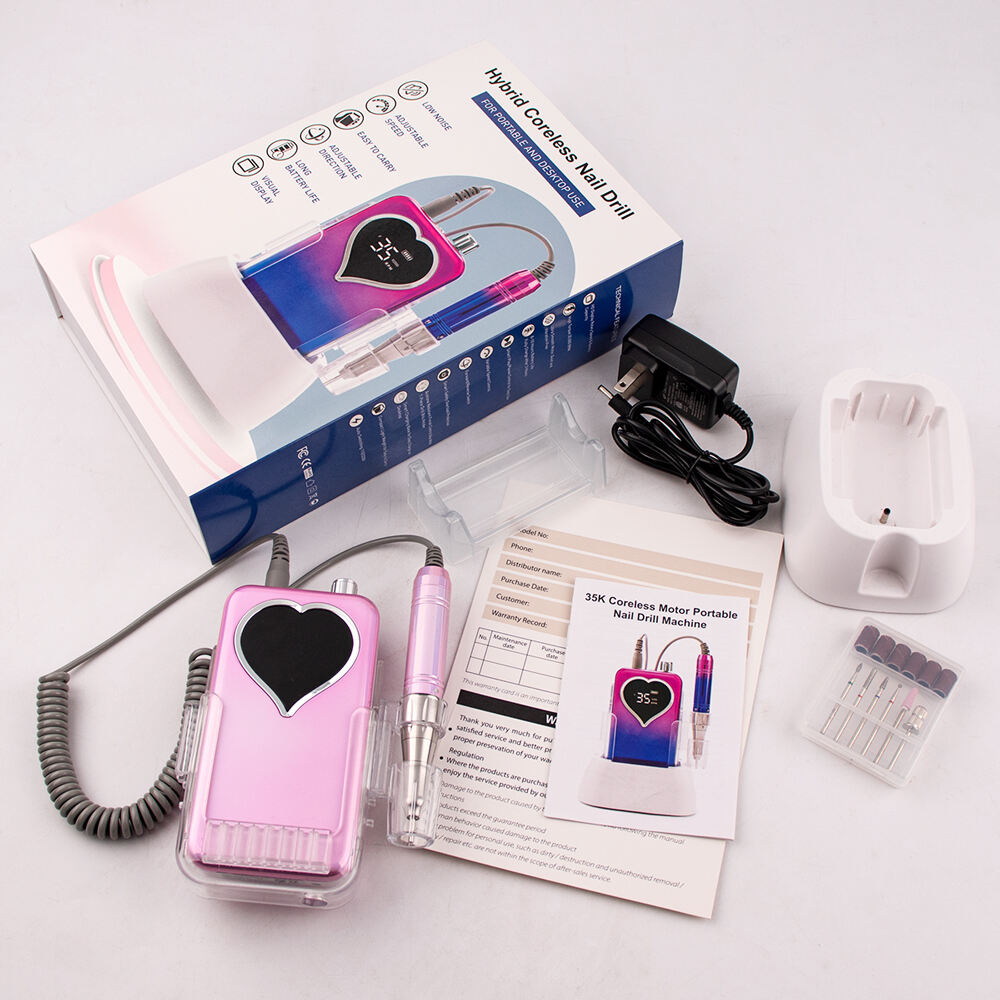 SN357M Heart-Shape 65W Portable Recharge Nail Drill Coreless Professional Salon 35000 RPM File Polish Machine Kit Set