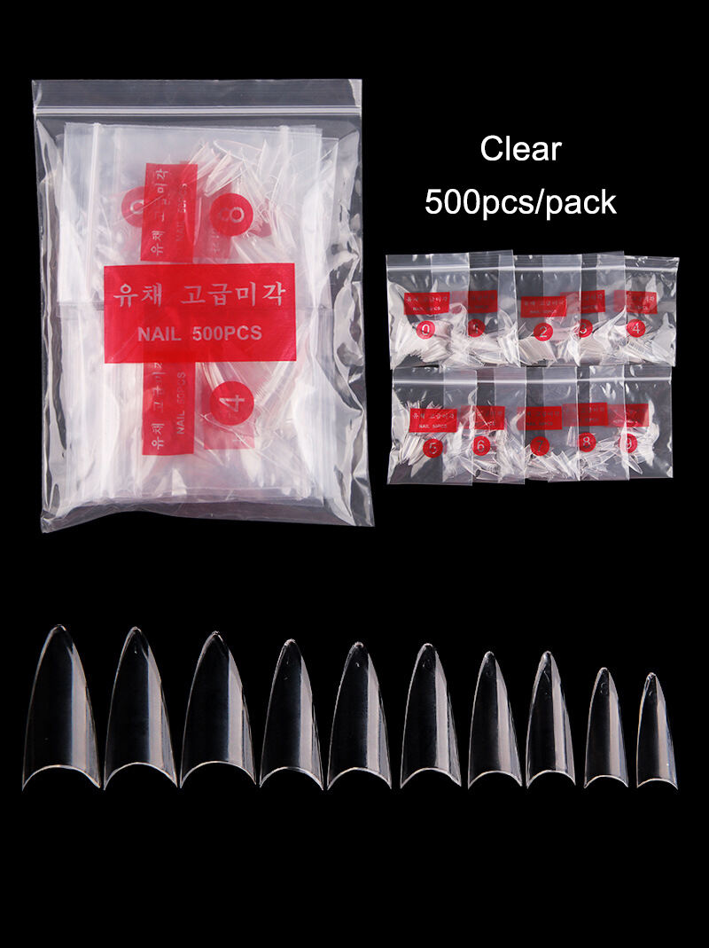 500pcs per bag Tips Clear Transparent Natural Ehite Point Stiletto French Nail Tips #FN-15