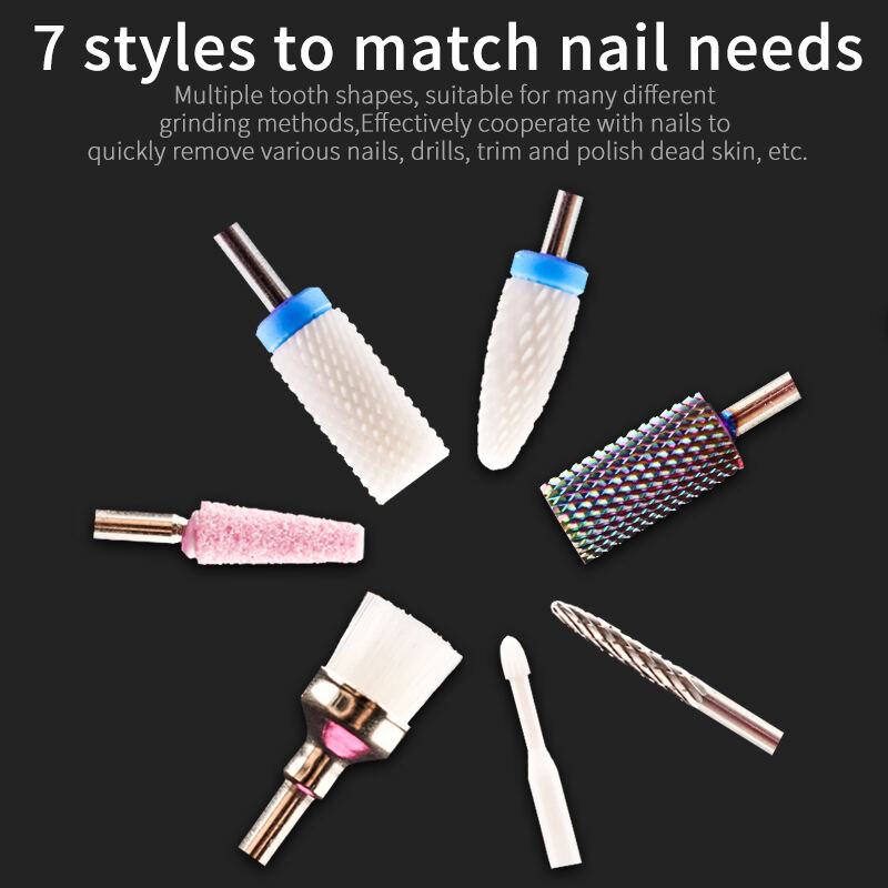 7pcs Tungsten Carbide Diamond Ceramic Nail Drill Bits Set #DMT07