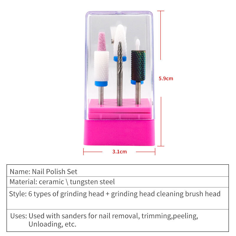 7pcs Tungsten Carbide Diamond Ceramic Nail Drill Bits Set #DMT07