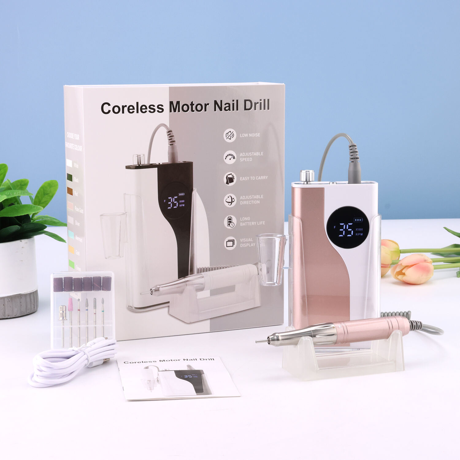 Sn370m kit de manicure sin núcleo recargable con motor para las uñas 35000rpm pulidor de manicura eléctrica pedicure herramienta para salón de belleza en el hogar OEM / ODM