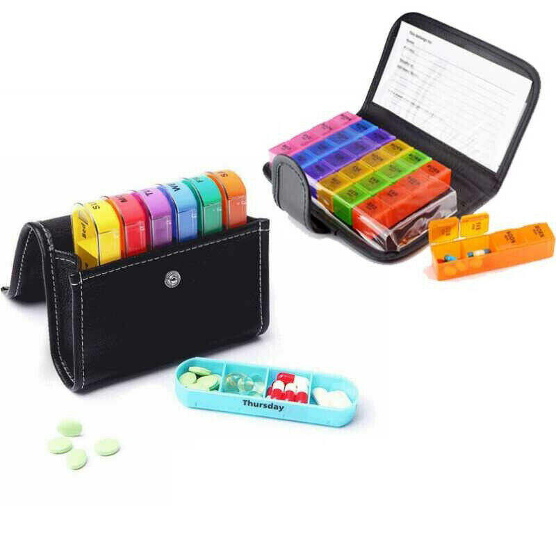28-Compartment Plastic Pill Box - Weekly Medical Pill Organizer