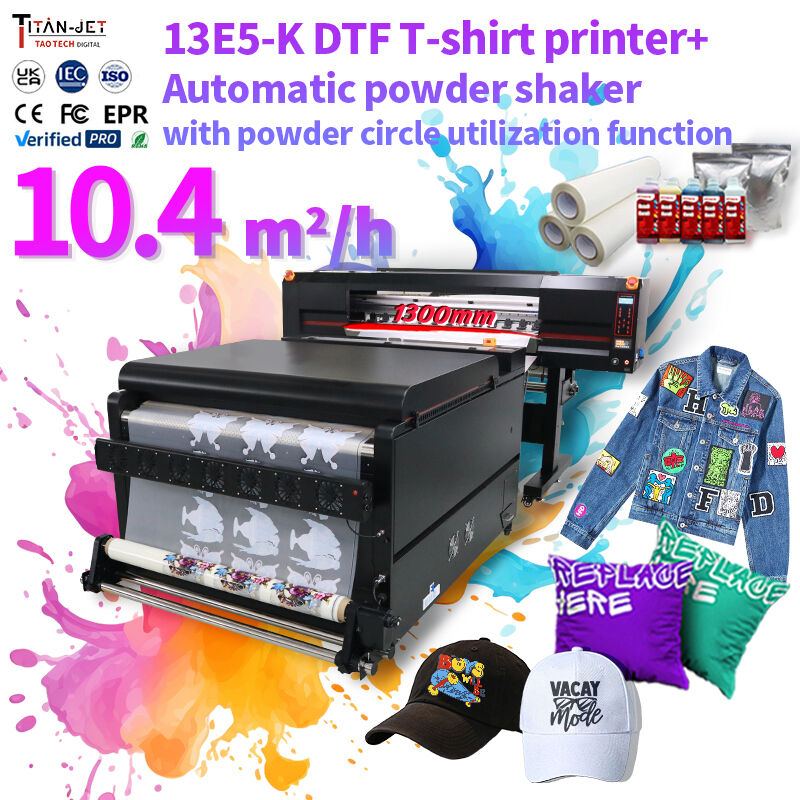 Titanjet All-New 130cm 5 Head DTF I3200 3 colors and 2 whites (12 colors) Fluorescence High Speed Wide Format with Powder Shaker