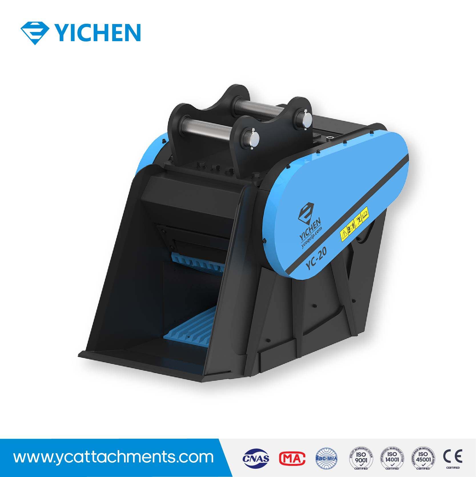 YC-20 Product Available Small Size Hydraulic Drive Preferred Steel Sand Production Crusher Bucket for Excavator Tools
