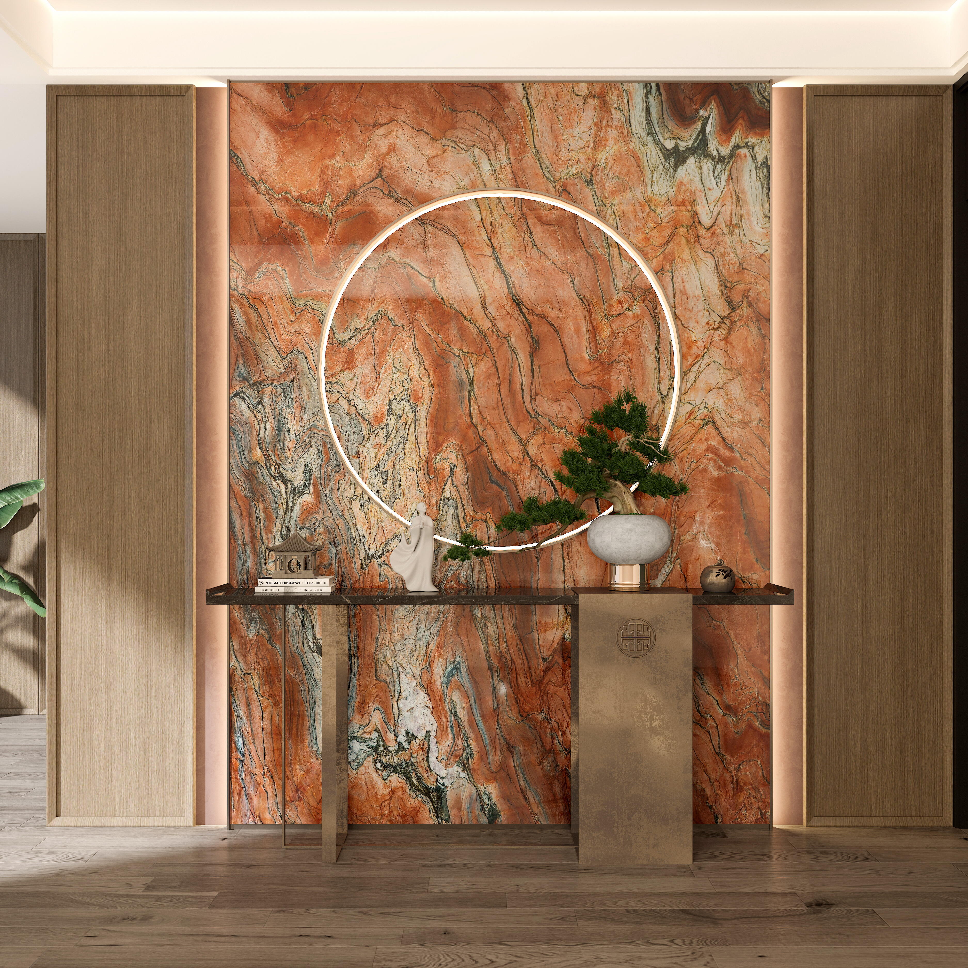 Red quartz fusion nature stone tile slab factory