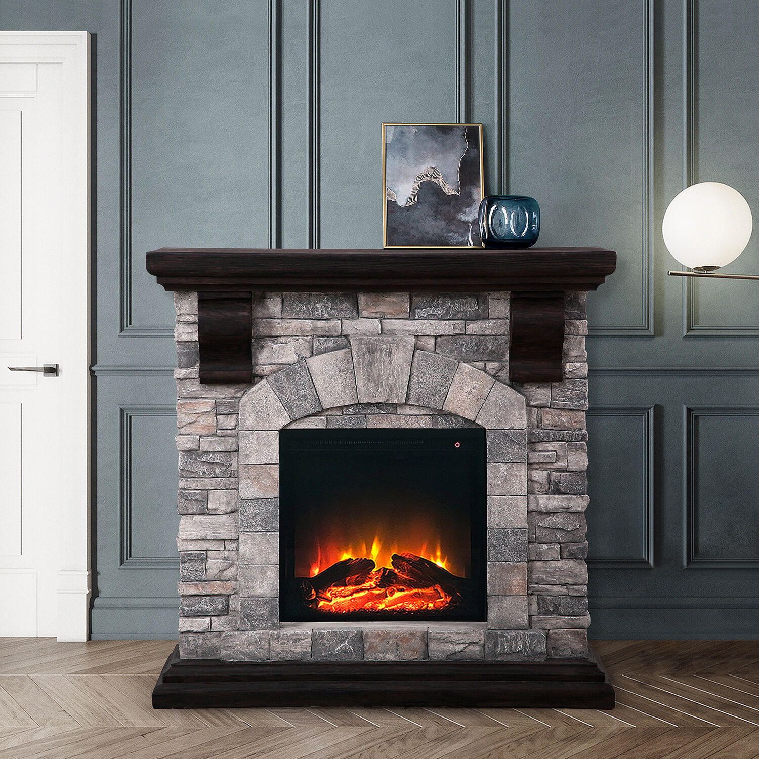 K209063 Electric fireplace with Mgo mantel and remote contorl Adjustable temperature