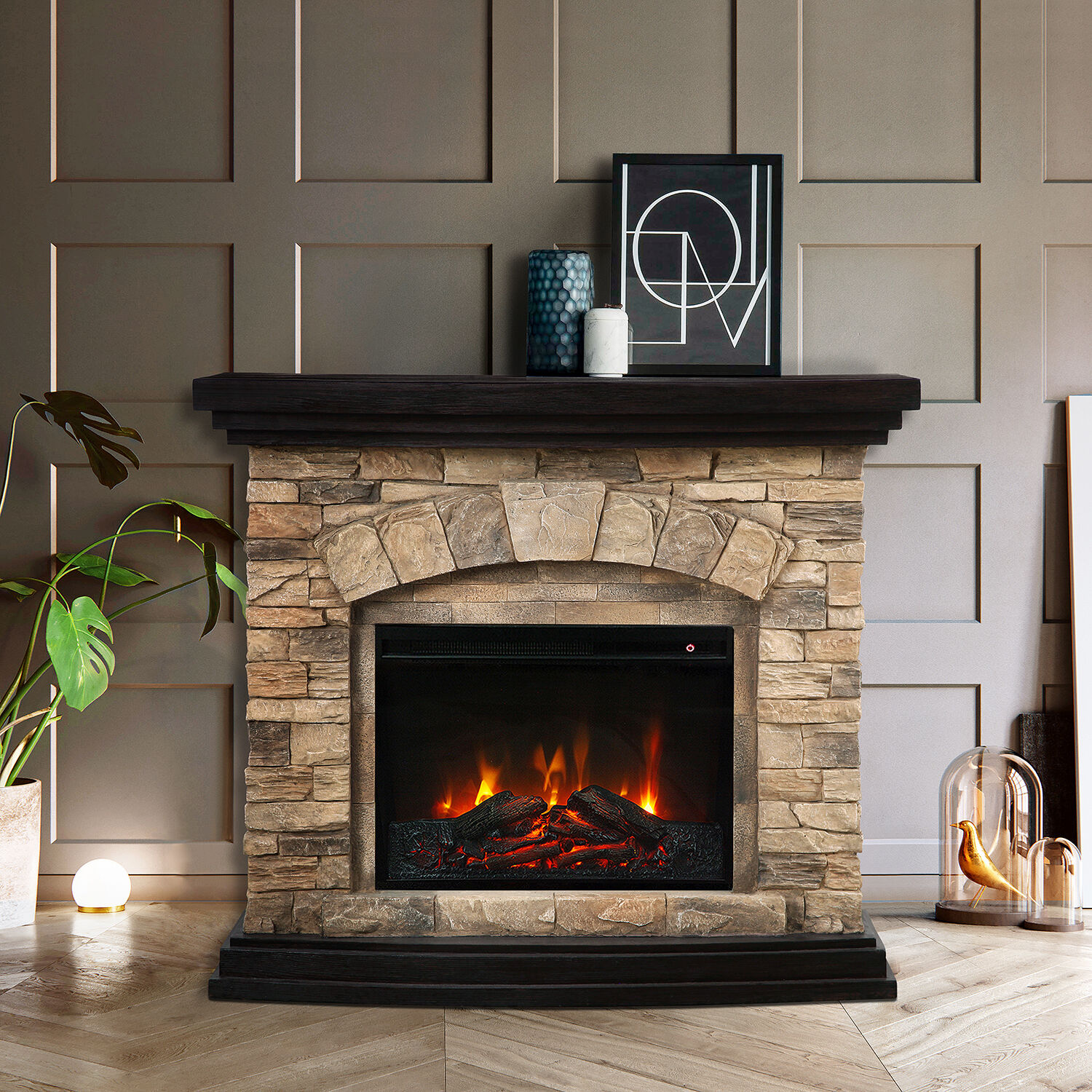 K209064 Electric fireplace with Mgo mantel and remote contorl Adjustable temperature