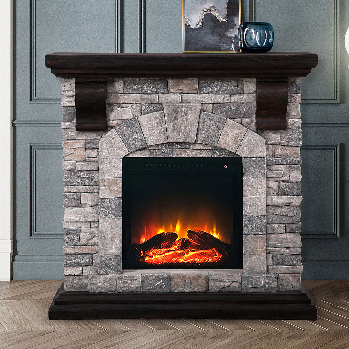 K209063 Electric fireplace with Mgo mantel and remote contorl Adjustable temperature