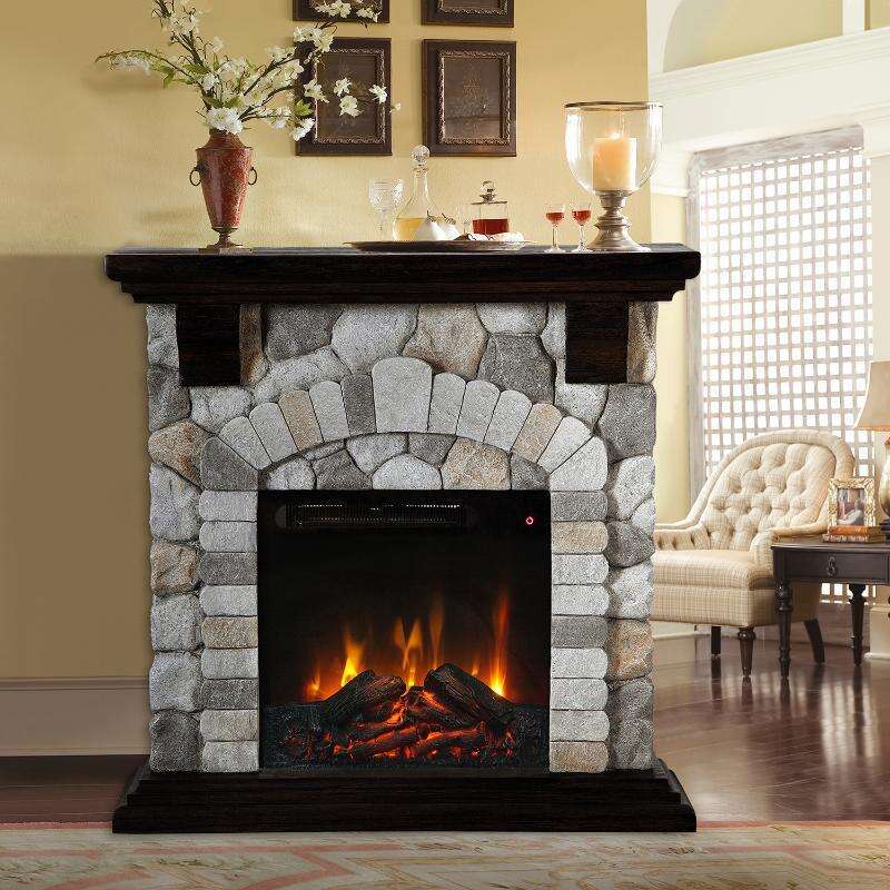 K209075 GREY Electric fireplace with Mgo mantel and remote contorl Adjustable temperature