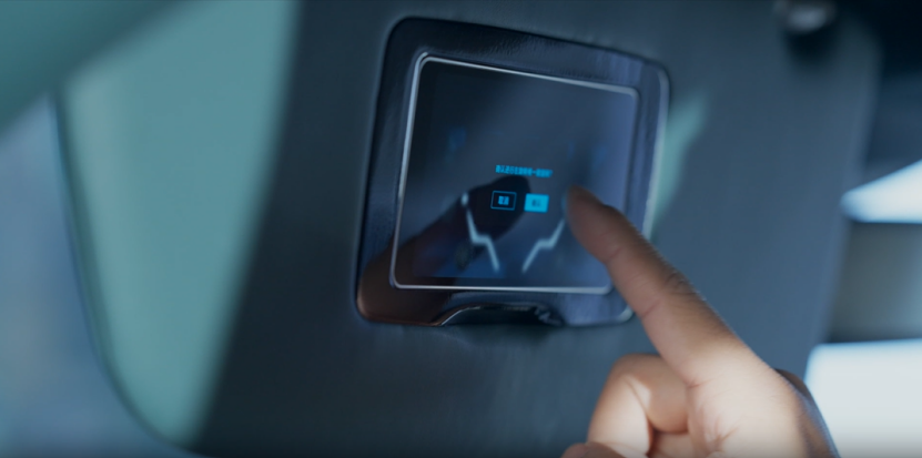 Luxury vehicle interior touch panel showcasing energy-saving design and smart control.