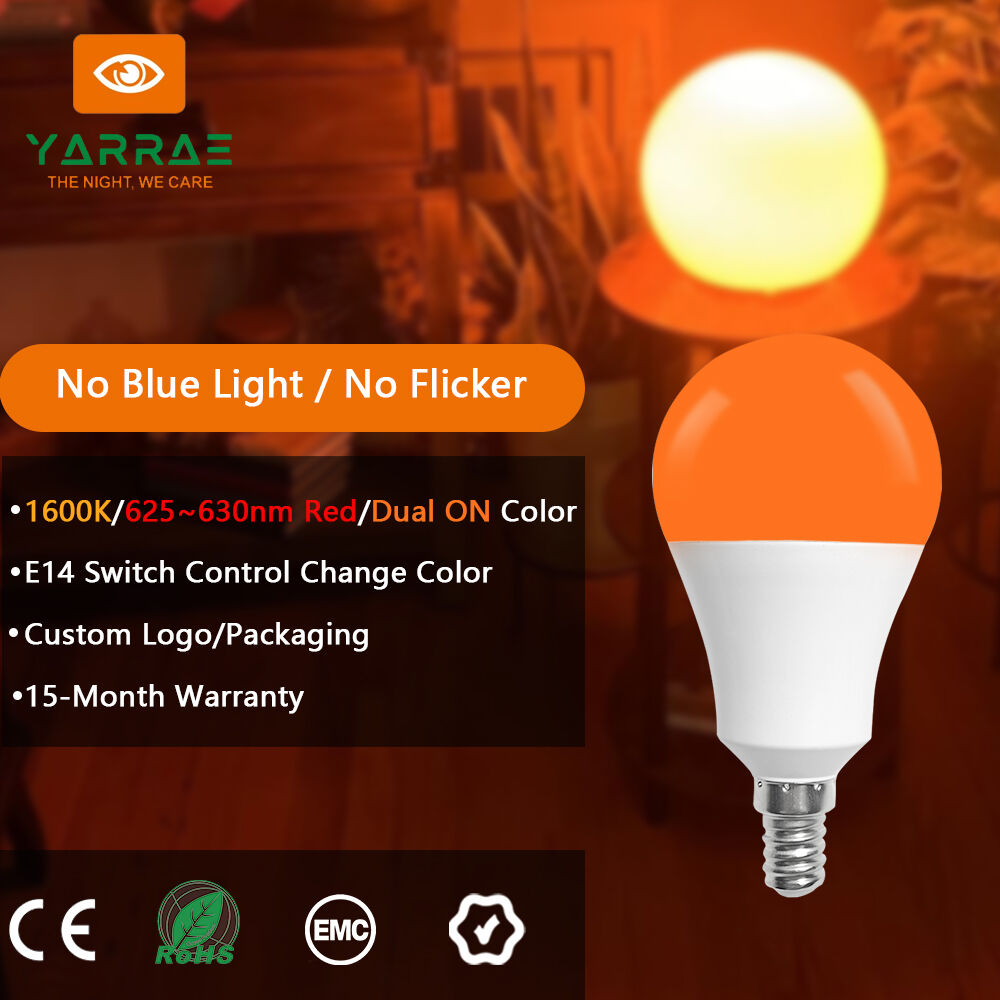 E14 LED Bulb 3W/5W/7W 1600K 625~630nm Red Color and Dual ON 3 Mode No Blue Light Relax Sleep Bulb