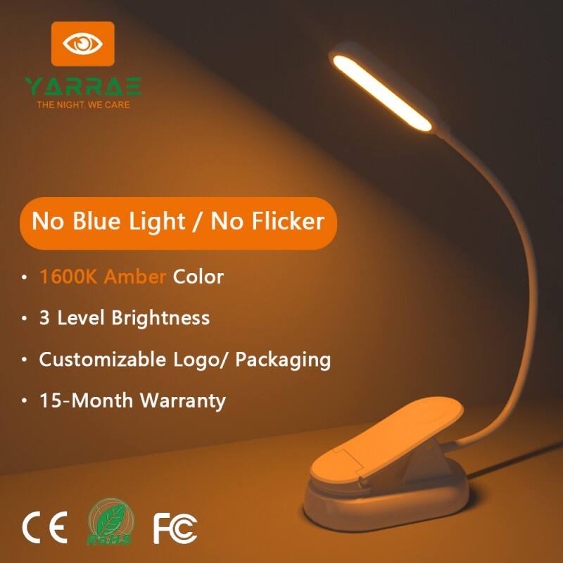 White Body 3 Level Brightness Light up Book Bedroom Bedside Lamp 1600K Amber Color LED Book Reading Light