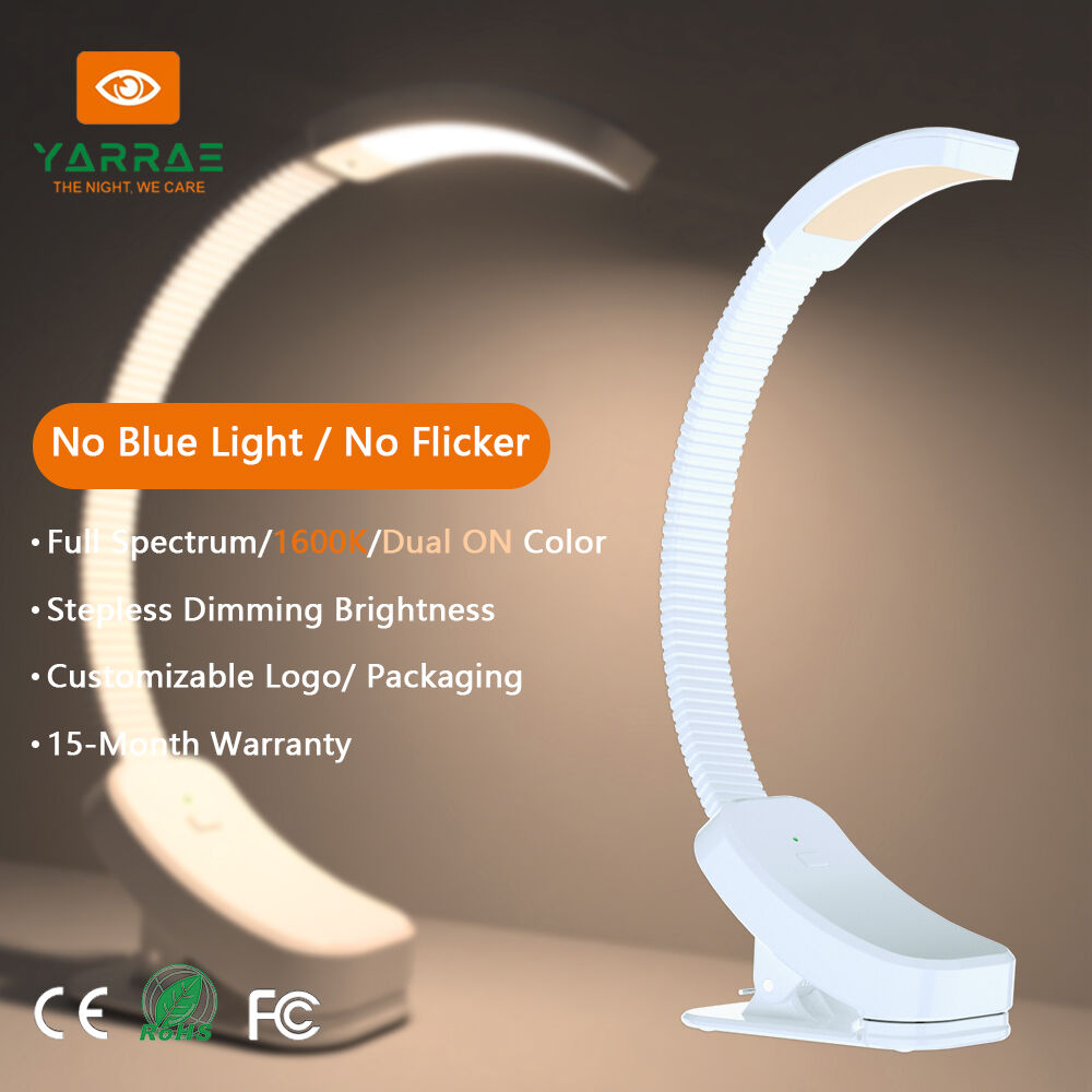 Hitem sprzedaży, przenośna lampa 160 lm, kolor bursztynowy 1600K i pełen zakres widma, bez światła niebieskiego i migotania, biała obudowa, diodowa lampa do czytania