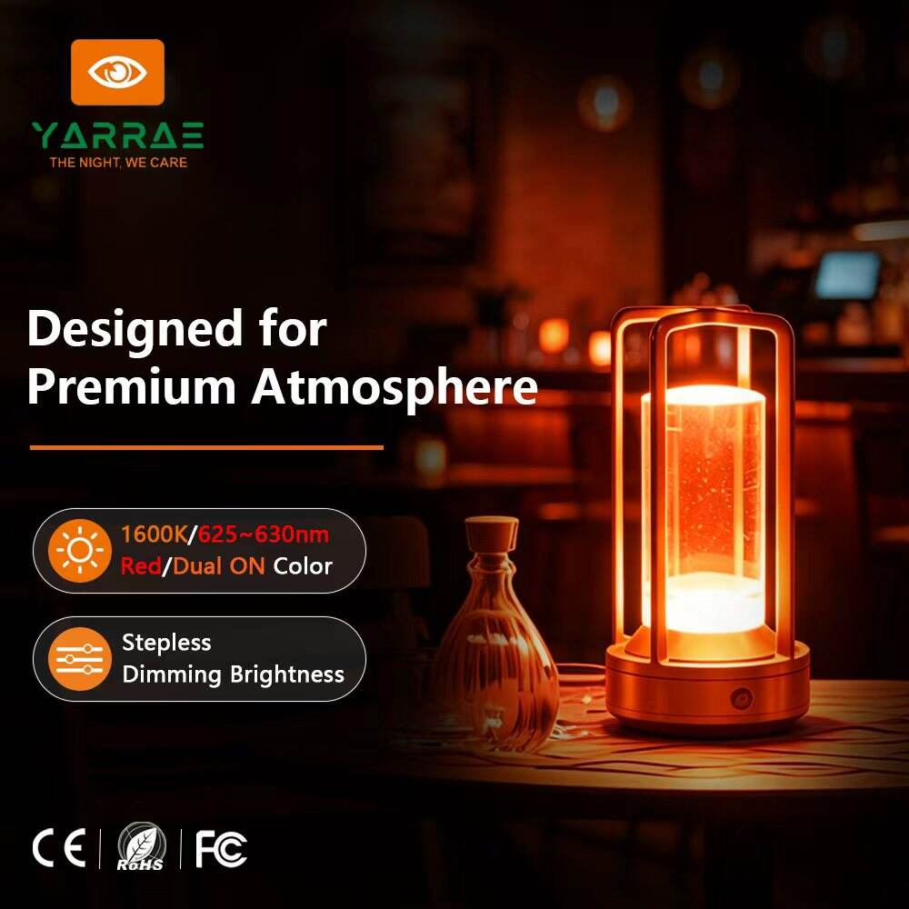 Rechargeable Table Lamp with Red & Amber Light Dimmable Ambient Light for Bedroom, Living Room & Desk