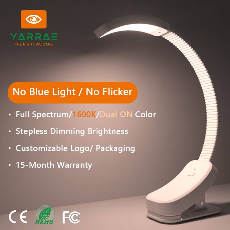 Hot Sale Portable 160lm 1600K Amber & Full Spectrum Color No Blue Light & Flicker White Body LED Book Light