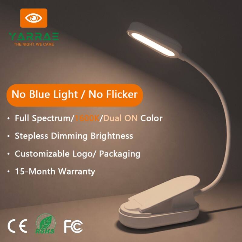 1W 80lm1600K Amber & Full Spectrum Color No Blue Light & Flicker White Body LED Book Light
