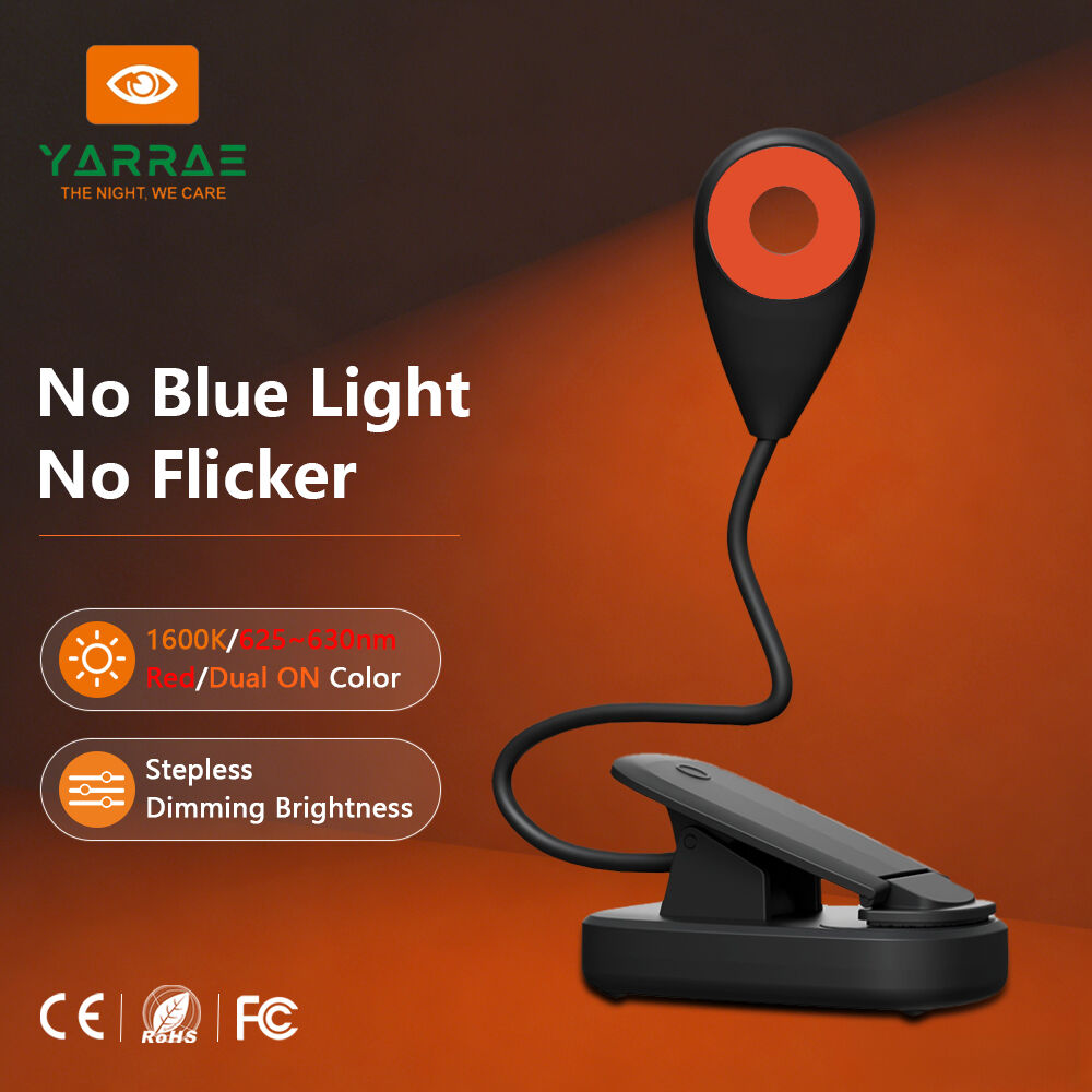 2.5W 200lm, Coch 625~630 nm a Lliw Aur 1600K, Corff Du, Porthable, Clipio ar, Golau Llyfr Led