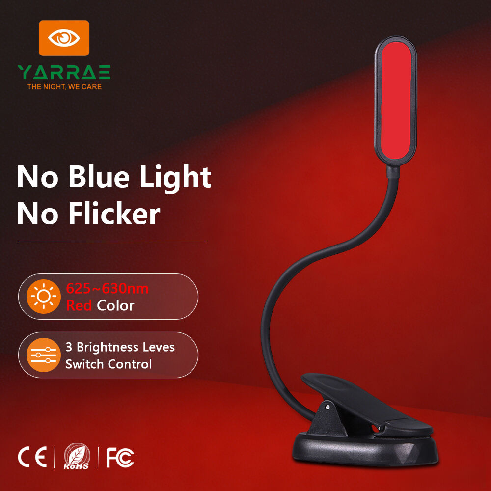 Lumină LED pentru carte fără lumină albastră 1,5 W 120 lm, culoare roșie 625~630 nm 660/670 nm, trei niveluri de strălucire maximă, corp negru