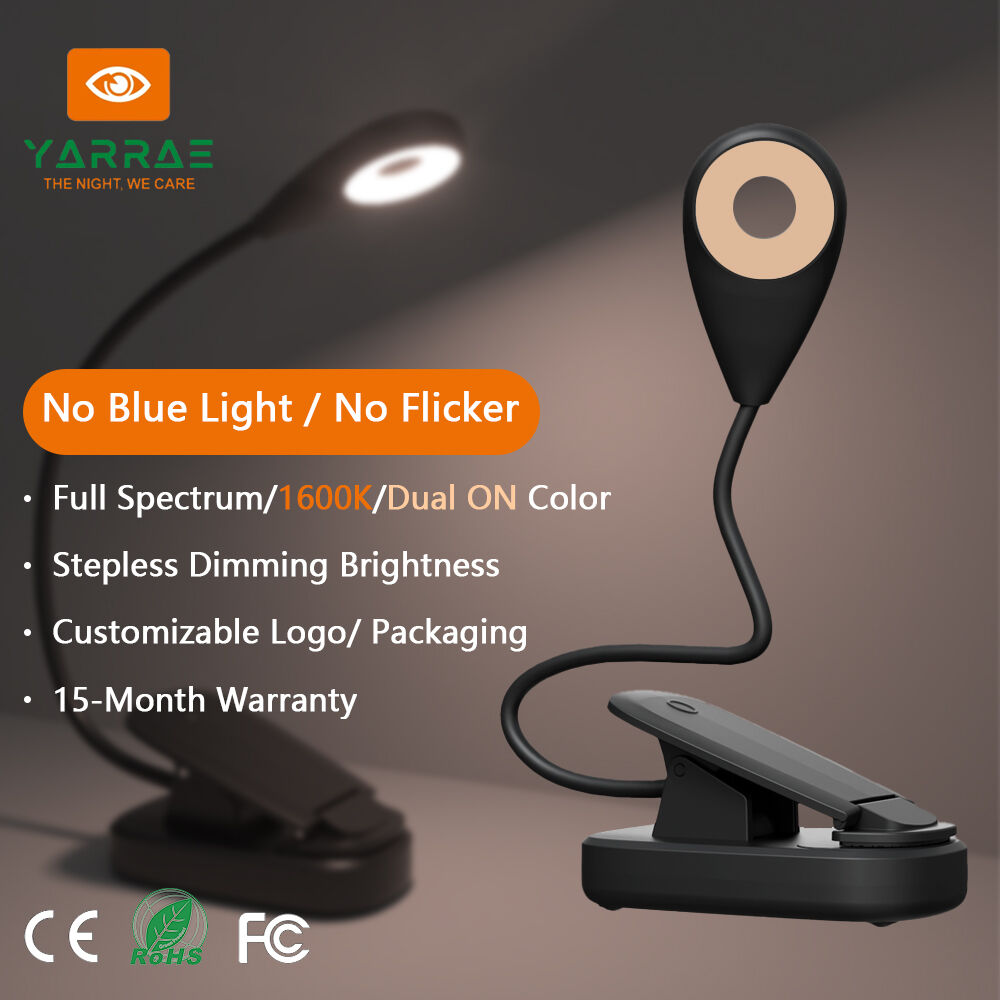 CE/Rohs/FCC Certified 4000K Full Spectrum & 1600K Amber Color Black Body Portable Clip On Led Book Light