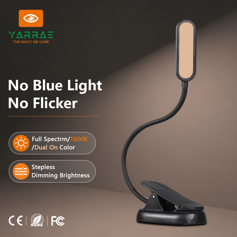 1,5 W 120 lm LED-boklampe 4000 K fullspektrum og 1600 K amberfarget leselampe, svart kropp boklampe