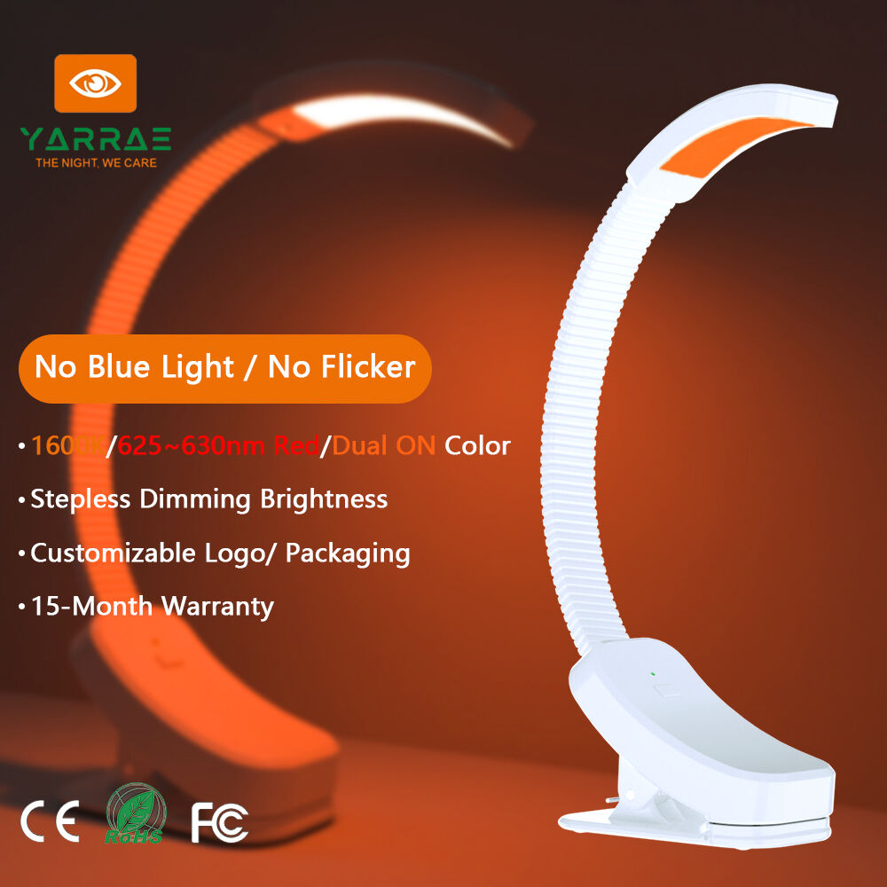 Luz LED para libros Mini 2W de color ámbar 1600K y rojo 625-630 nm sin luz azul ni parpadeo, cuerpo blanco