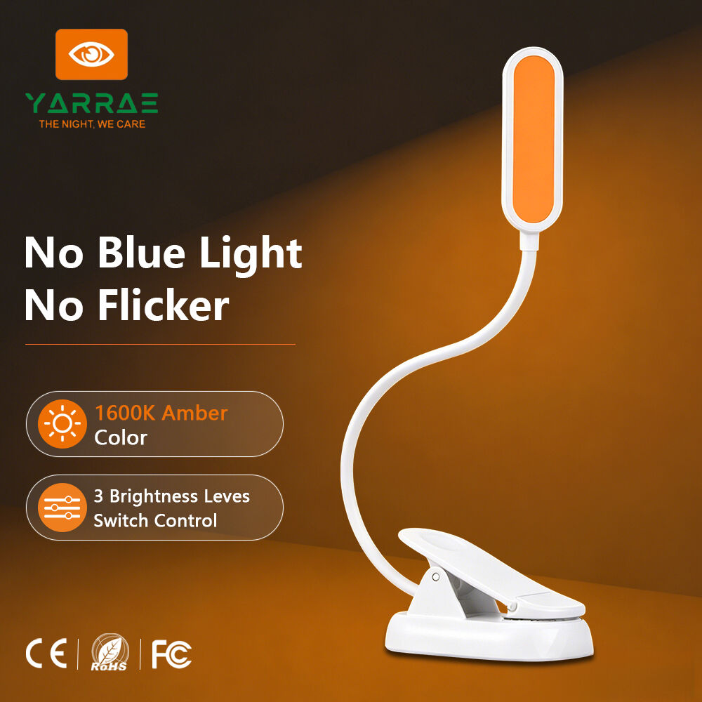 Carcasă albă, lumină cu 3 niveluri de strălucire, lanternă pentru carte, lampă de birou sau căpătâi, lumină LED de lectură cu nuanță ambră de 1600 K