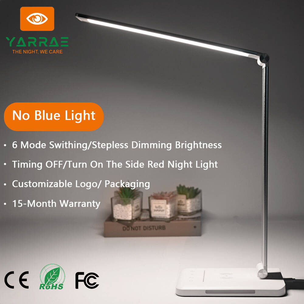 Office Table Lamp with Timer White Aluminum LED Desk Lamp with Touch Control  Dimmable 3000K-6000K Light, USB Output & Red Night Light