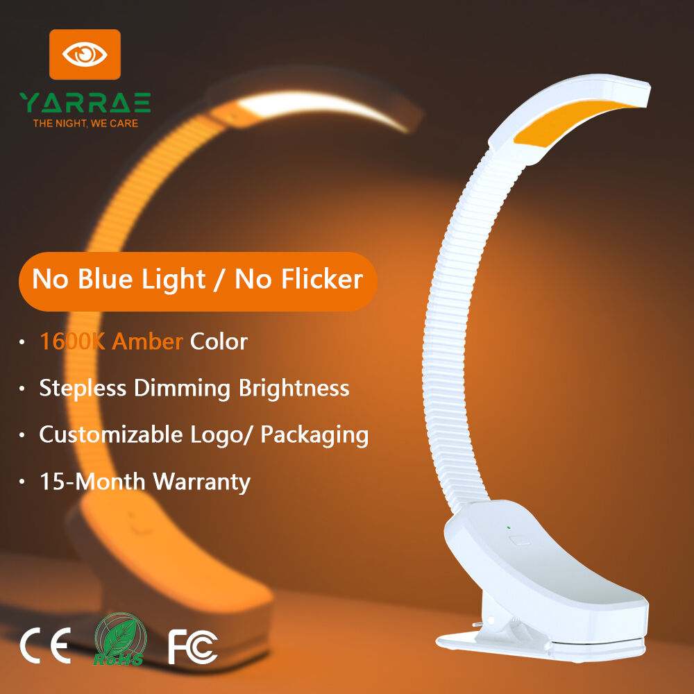 luz LED para libros con cuerpo negro, 2 W, regulación continua de brillo, sin luz azul, color ámbar 1600K