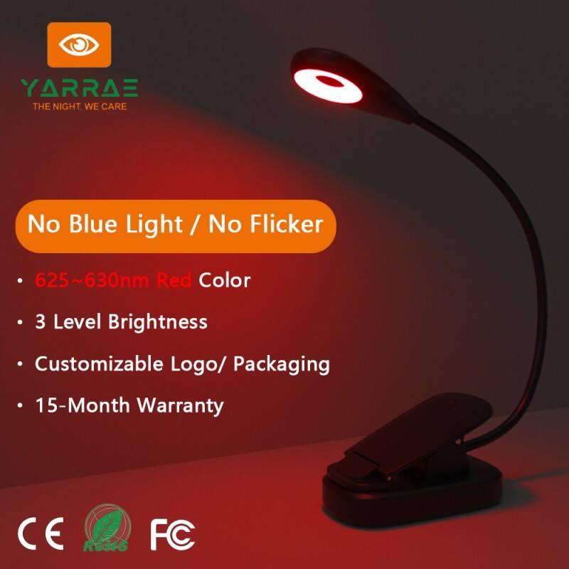 625-630nm Red Night Light 5-50 Hours Use 3 Brightness Settings Black Body Fast 1-Hour USB Recharge