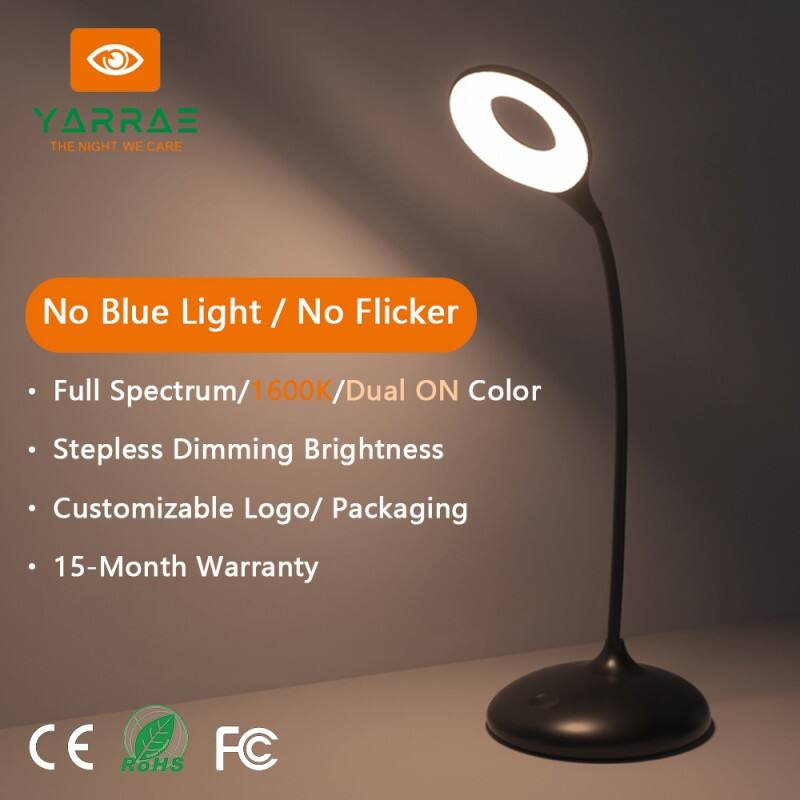 Modern Sleep-Friendly Black Night Light 1600K Amber & 4000K Full Spectrum White Smart Dimmer with Memory 1800mAh Battery 18H