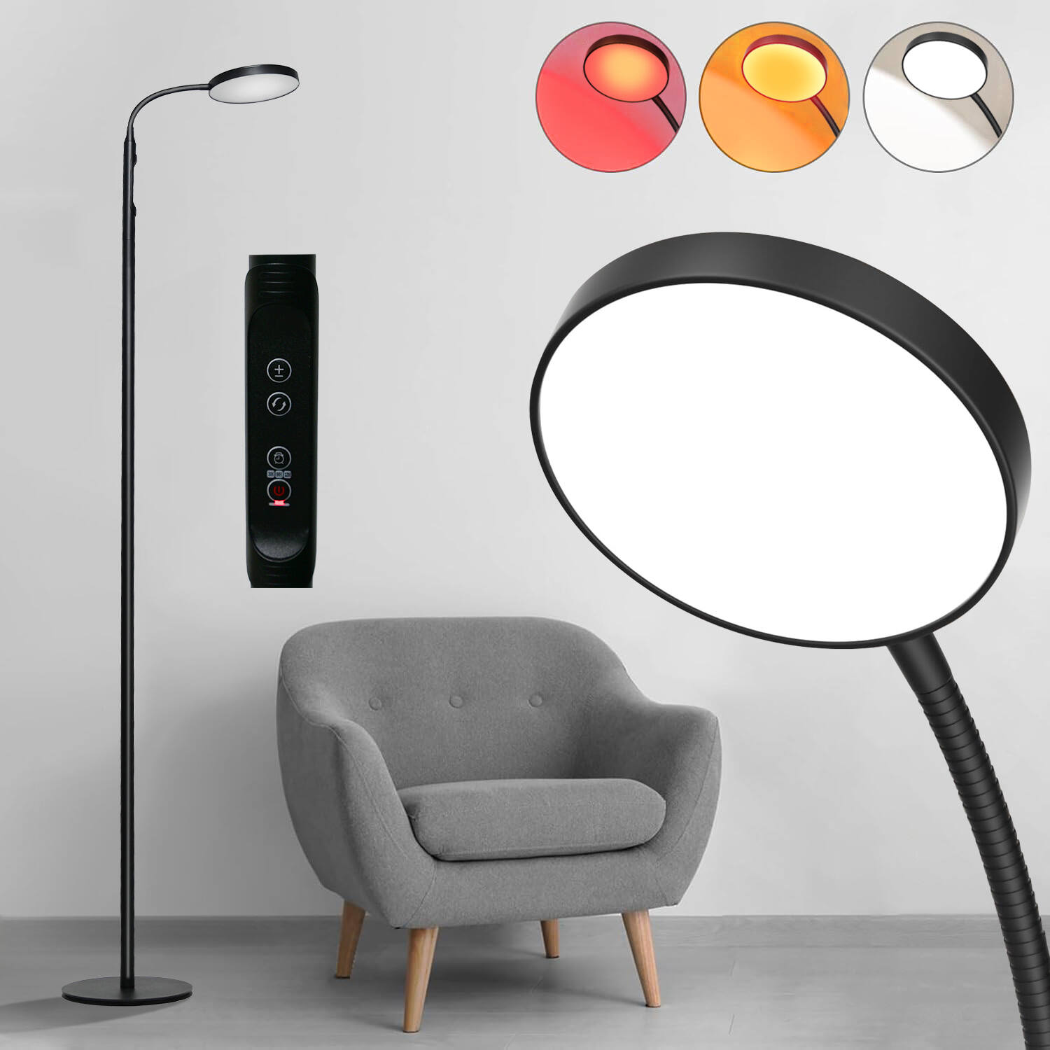 18W White Body 3 Change Color Remote/Switch Control Standing Modern Led Floor Lamp for Living Room