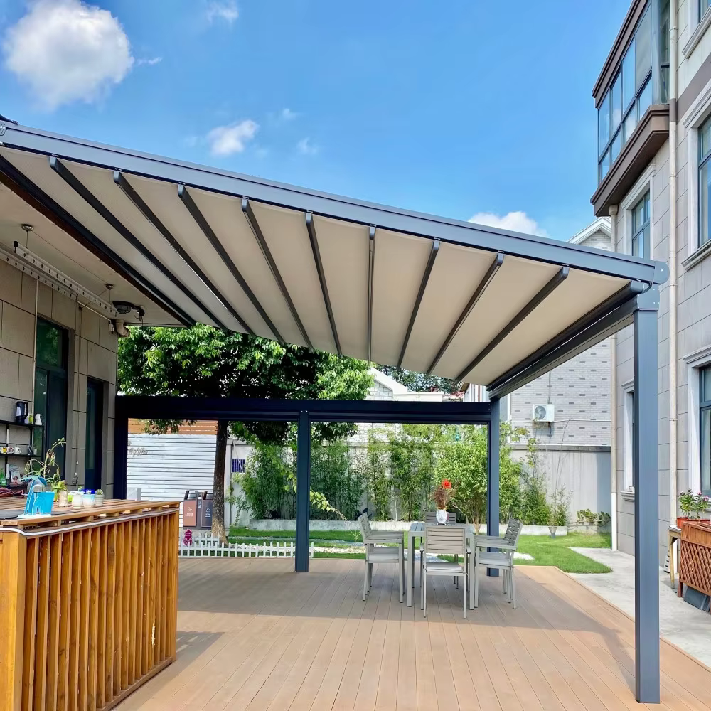 Manufacturer Open-Air Electric Aluminum Retractable Pergola Pvc Fabric Roof Automatic Alu Pergola
