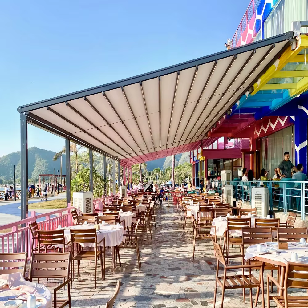Easy Assembly Powder Coating Motorized Outdoor Folding PVC Awning Pergola Retractable Roof