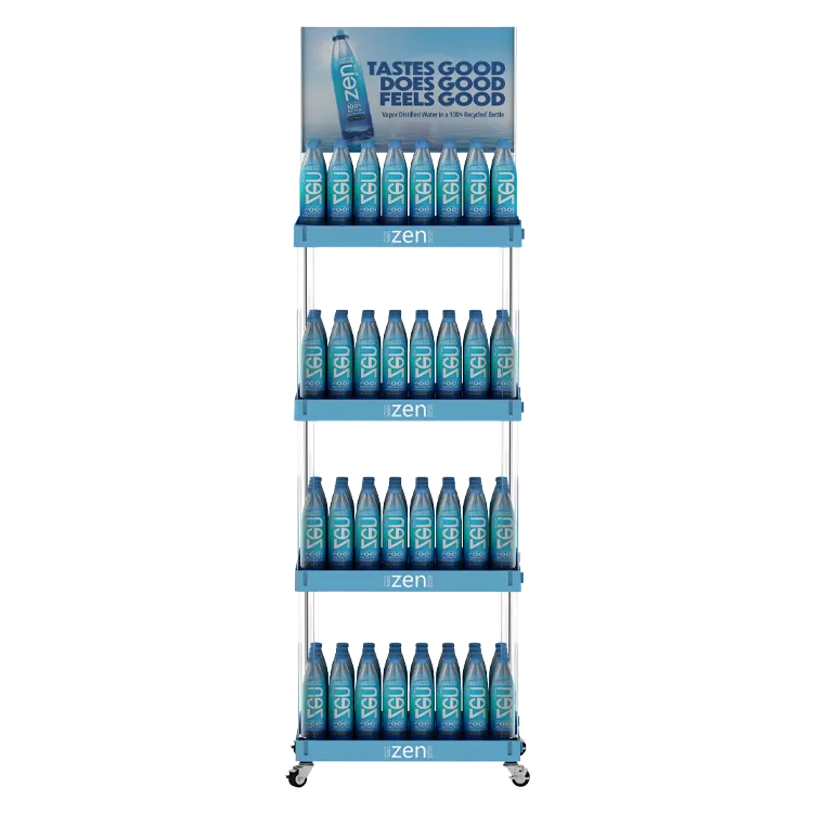 Support d'affichage combiné en plastique carré pour eau potable | Affichage promotionnel en point de vente (POP) multi-niveaux pour la vente au détail